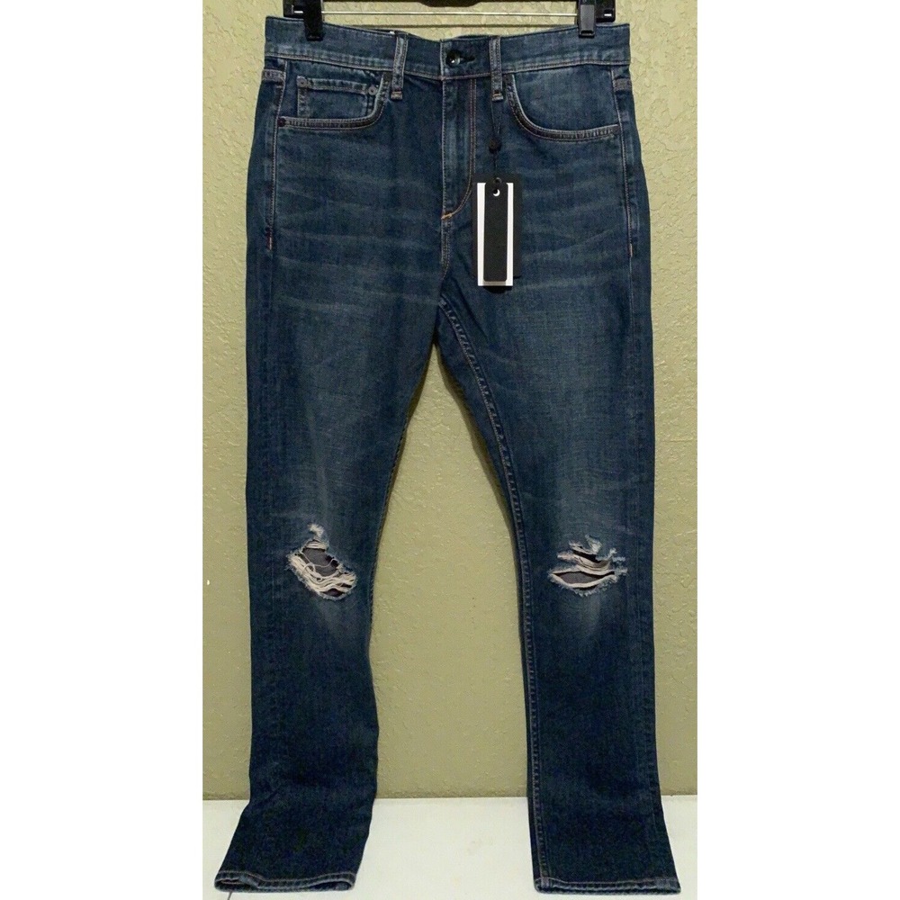 NEW Rag & Bone Men's Size 30x32 Fit 1 Skinny Distressed Aero Stretch Blue Jeans